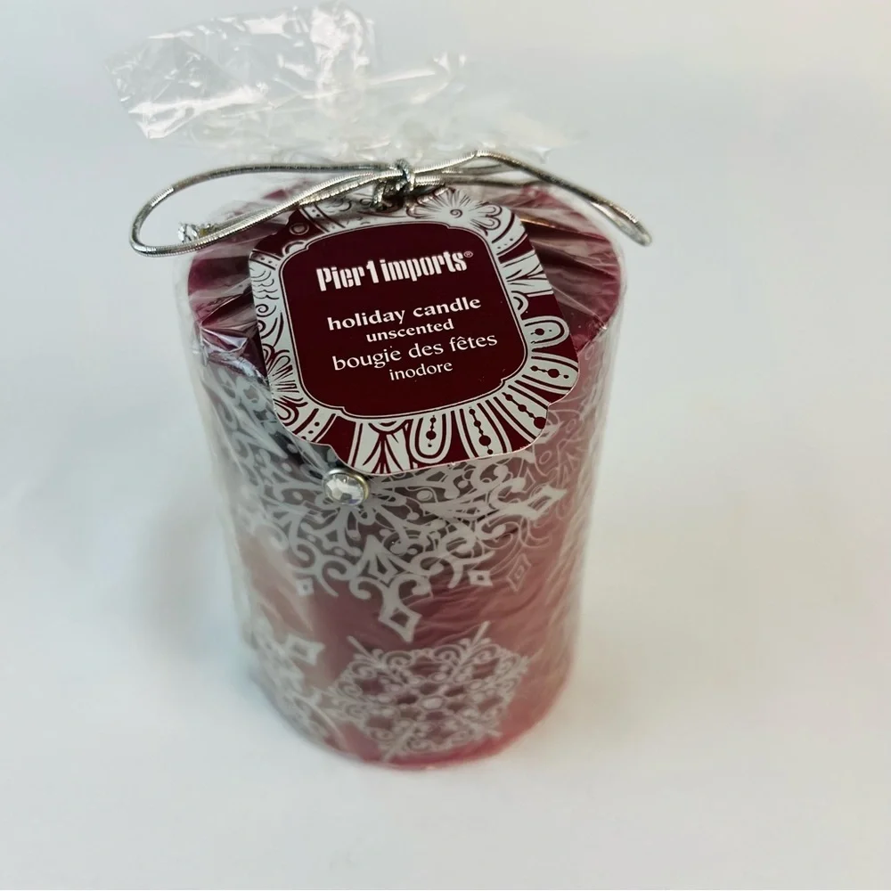 NEW Pier 1 Imports Snowflake Gem Holiday Glam Candles Deep Red/Burgundy Silver
